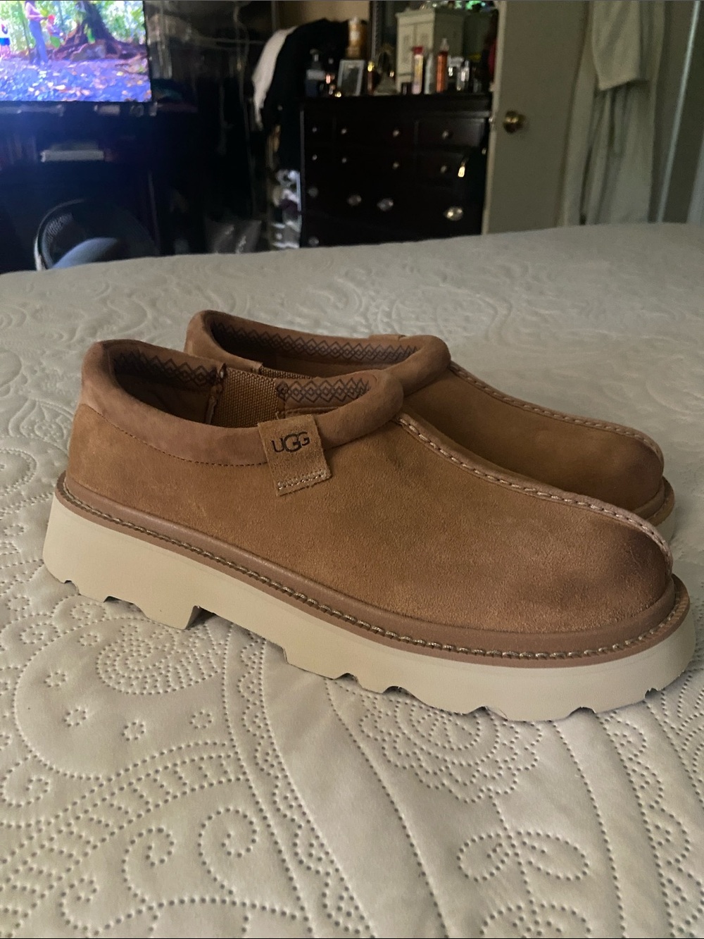 UGG Men's Brown Suede Slip-On Loafers with Cream Sole